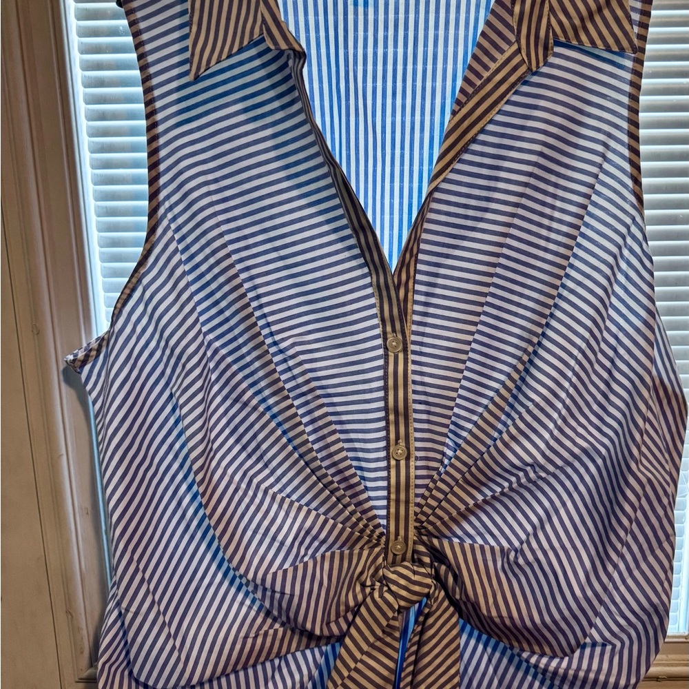 NINE WEST Blue and White Striped Sleeveless Top BRAND NEW 🆕
